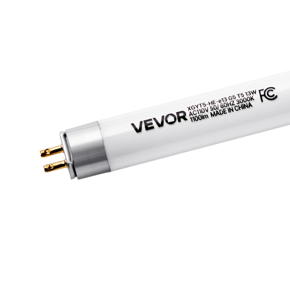 VEVOR 8 Pack T5 Fluorescent Light Bulbs, 21-Inch Linear, Fluorescent Tube Lamp with 3000K Warm White, 13 Watts, G5 Bi-Pin Base, 1100 Lumens, Replacement Bulb, for Under Cabinet Counter Fixture, Closet