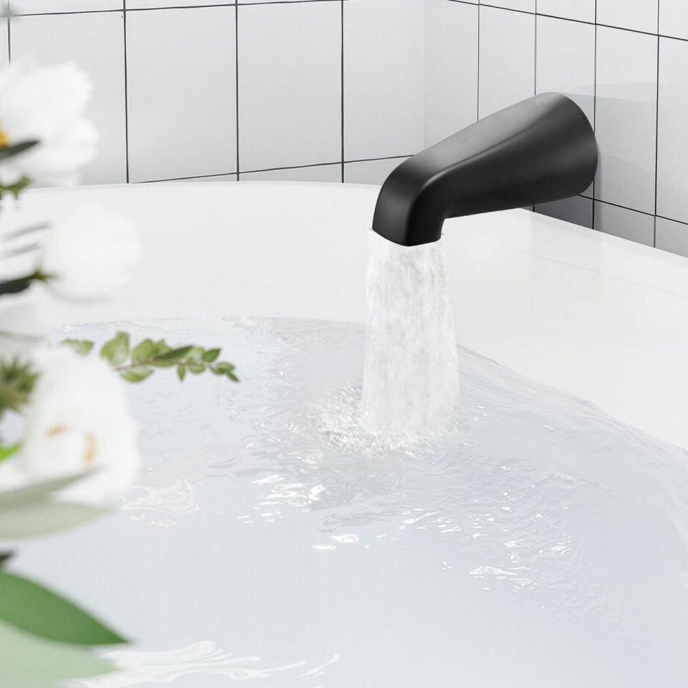 VEVOR Tub and Shower Faucet Set, Complete with 6-Inch Rainfall Shower Head and Bathtub Spout, Single-Spray Single-Handle Tub Trim Kit with 304 Stainless Steel Valve Trim for Bathrooms, Matte Black