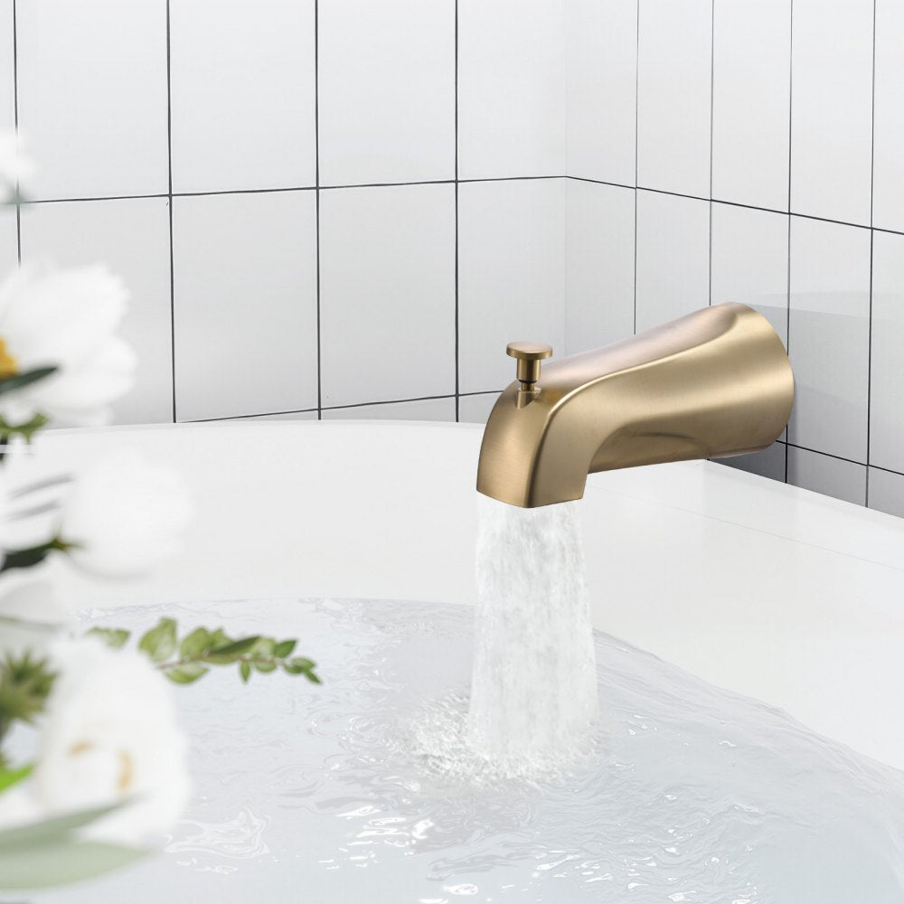 VEVOR Tub and Shower Faucet Set, Complete with 5-Inch Rainfall Shower Head and Bathtub Spout, 8-Setting Adjustable Spray, Single-Handle Tub Trim Kit with Brass Pressure Balancing Valve, Gold Finish