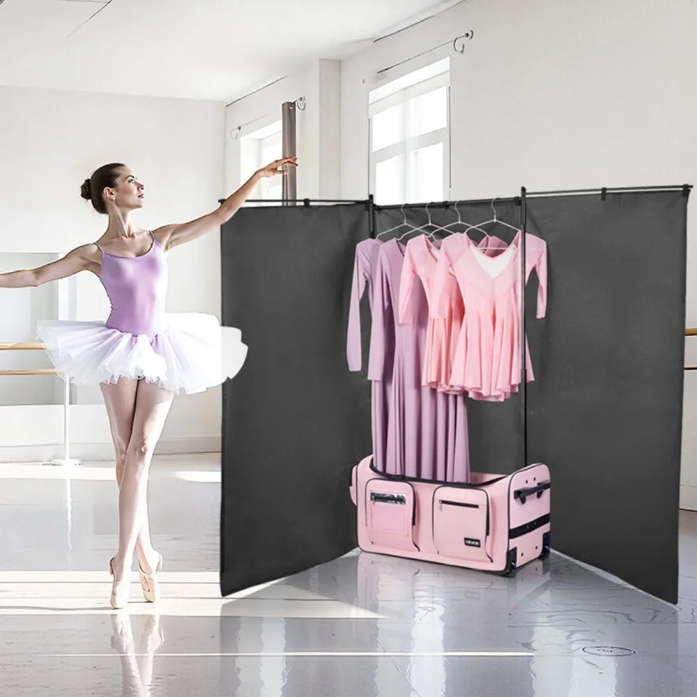 VEVOR Dance Bag with Garment Rack, 29 Inch Rolling Dance Duffel, with Wheels, USB Port, Height Adjustable Clothes Rack, Privacy Protection Curtain, Ideal for Travel and Competitions, Matte Pink
