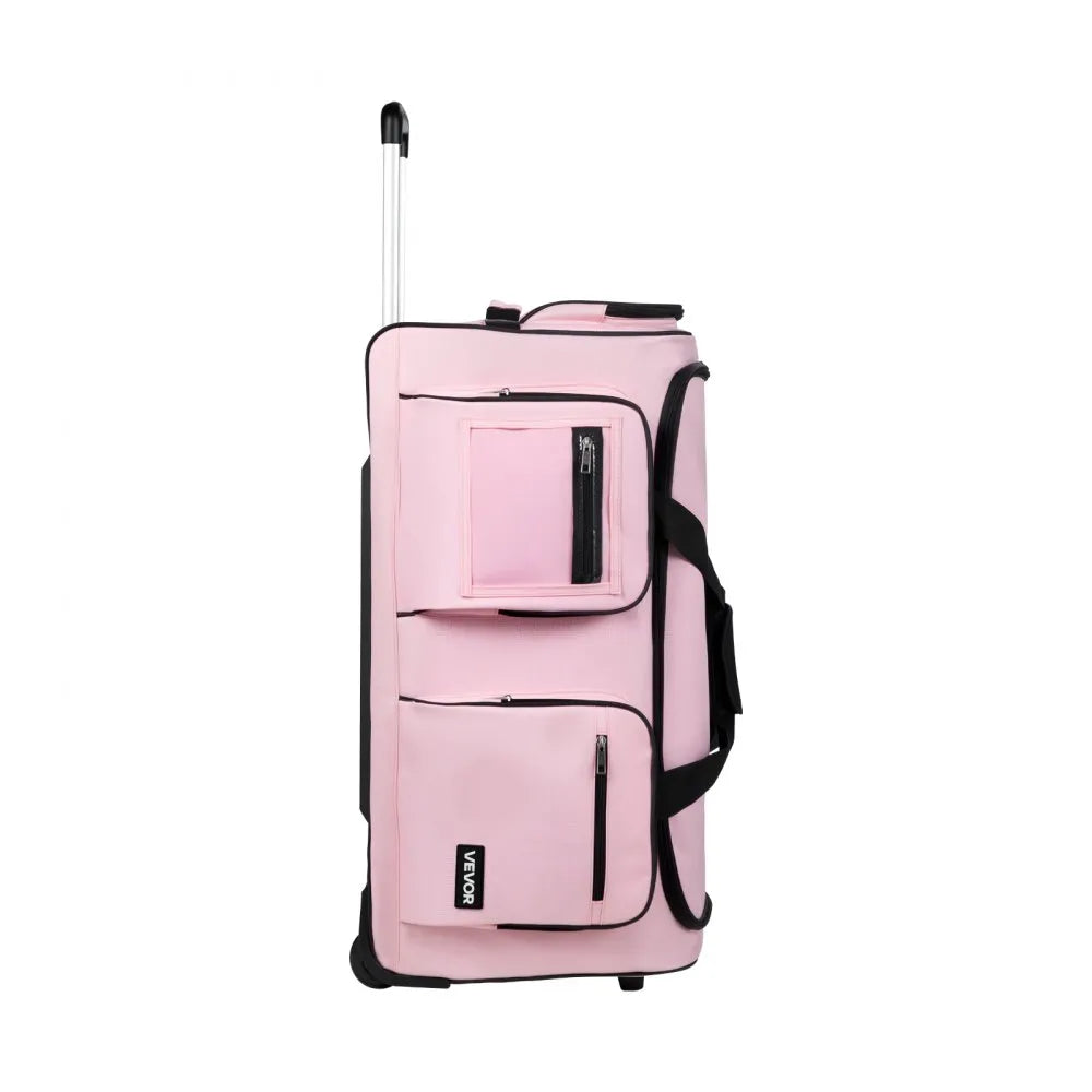 VEVOR Dance Bag with Garment Rack, 29 Inch Rolling Dance Duffel, with Wheels, USB Port, Height Adjustable Clothes Rack, Privacy Protection Curtain, Ideal for Travel and Competitions, Matte Pink