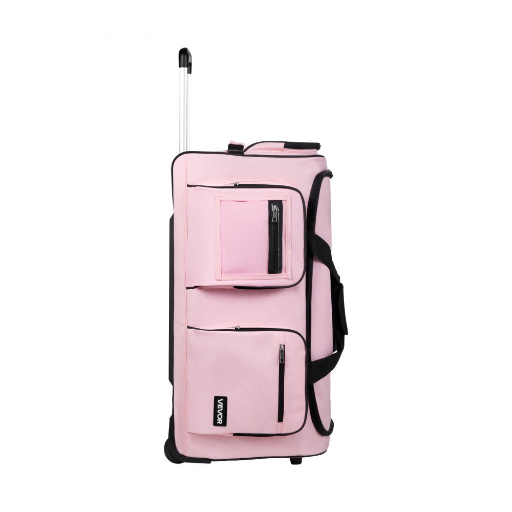 VEVOR Dance Bag with Garment Rack, 29 Inch Rolling Dance Duffel, with Wheels, USB Port, Height Adjustable Clothes Rack, Privacy Protection Curtain, Ideal for Travel and Competitions, Matte Pink