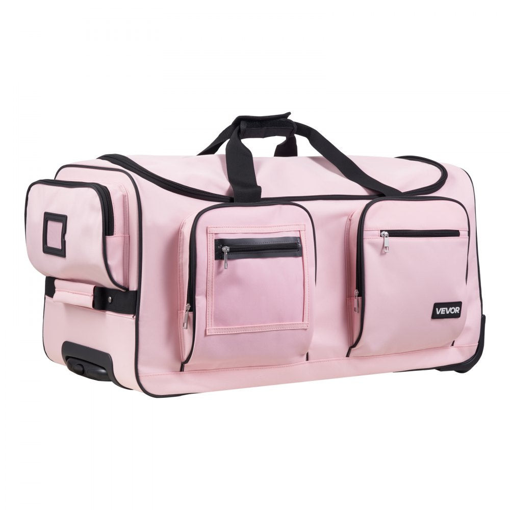 VEVOR Dance Bag with Garment Rack, 29 Inch Rolling Dance Duffel, with Wheels, USB Port, Height Adjustable Clothes Rack, Privacy Protection Curtain, Ideal for Travel and Competitions, Matte Pink