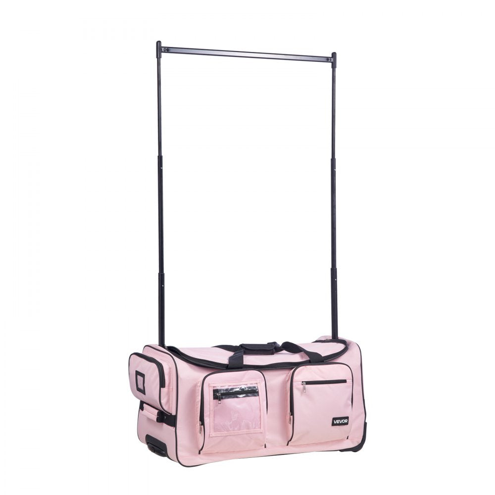 VEVOR Dance Bag with Garment Rack, 29 Inch Rolling Dance Duffel, with Wheels, USB Port, Height Adjustable Clothes Rack, Privacy Protection Curtain, Ideal for Travel and Competitions, Matte Pink
