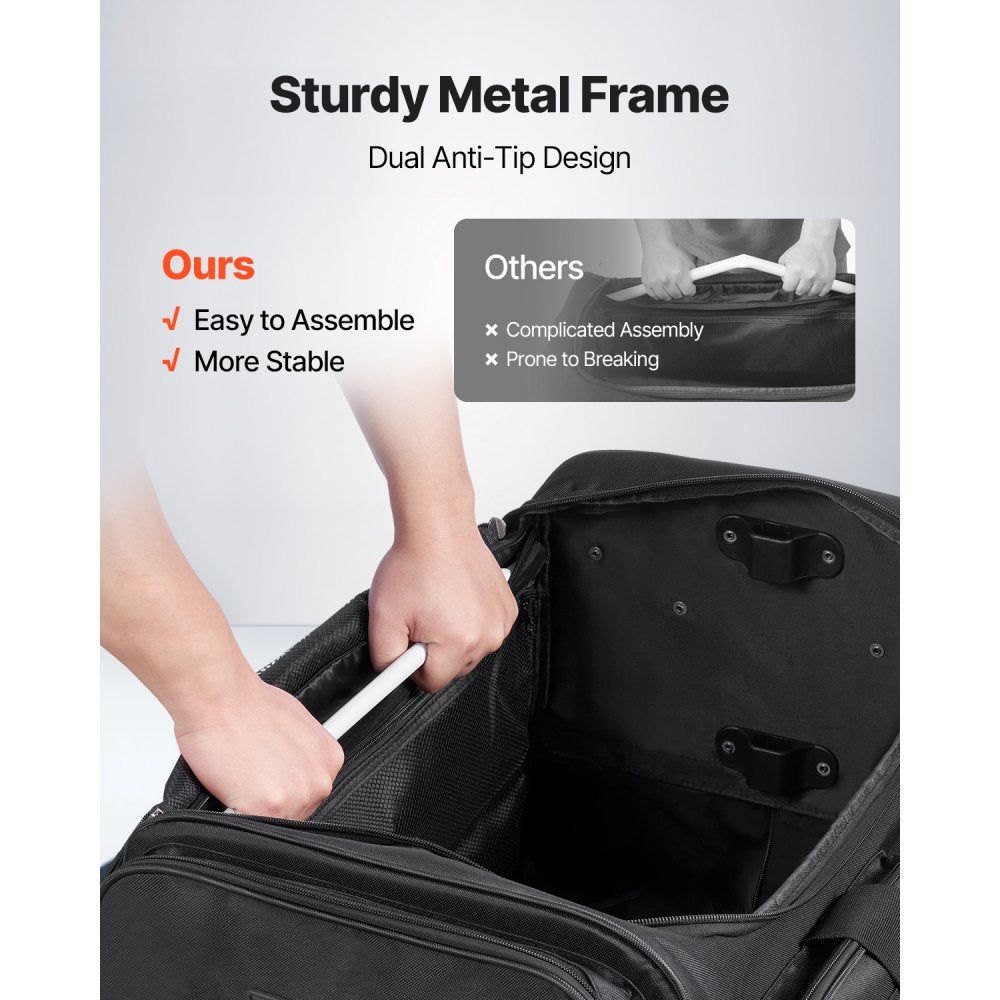 VEVOR Dance Bag with Garment Rack, 23 Inch Rolling Dance Duffel, with Wheels, USB Port, Height Adjustable Clothes Rack, Privacy Protection Curtain, Ideal for Travel and Competitions, Matte Black