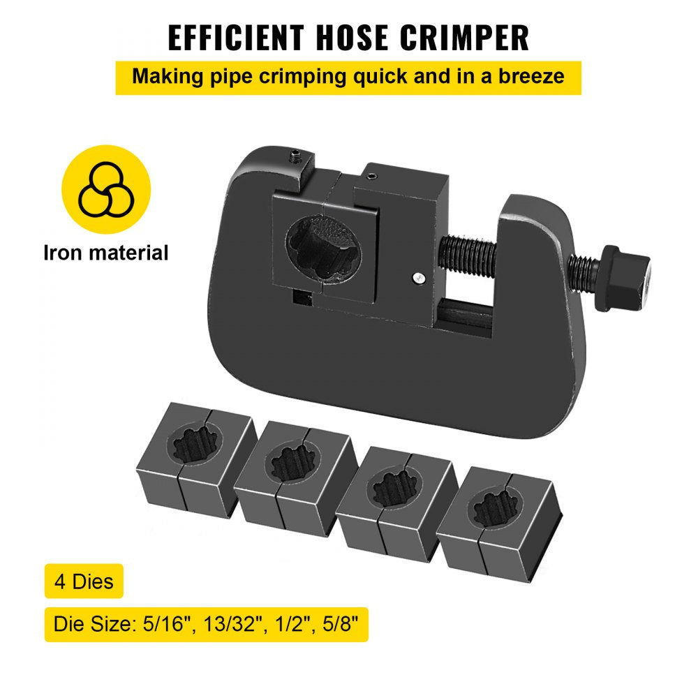 VEVOR 7843B Manual A/C Hose Crimper Kit,Handheld Air Hose Crimper Tool Kit with 4 Dies Whole Set #6#8#10#12,A/C Hose Crimper Repair Tool Kit Die Set,for Crimping Automotive Air Conditioning Pipes