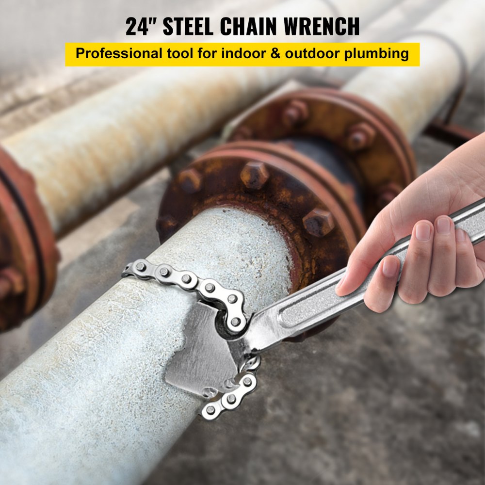 VEVOR 24inch Chain Wrench Carbon Steel Chain Pipe Wrench Heavy Duty 6.7 inch Diameter Capacity Chain Strap Filter Wrench