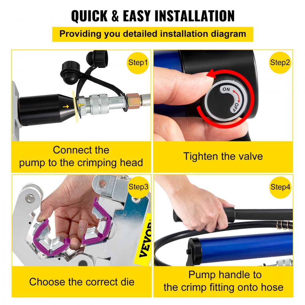 VEVOR Manually Operated AC Hose Crimper FS-7842B Separable Hydraulic Hose Crimper Kit Manual Piston Valve For Aluminum Pump Air Conditioning Repair with 7 Dies Whole Set Handheld AC Hose