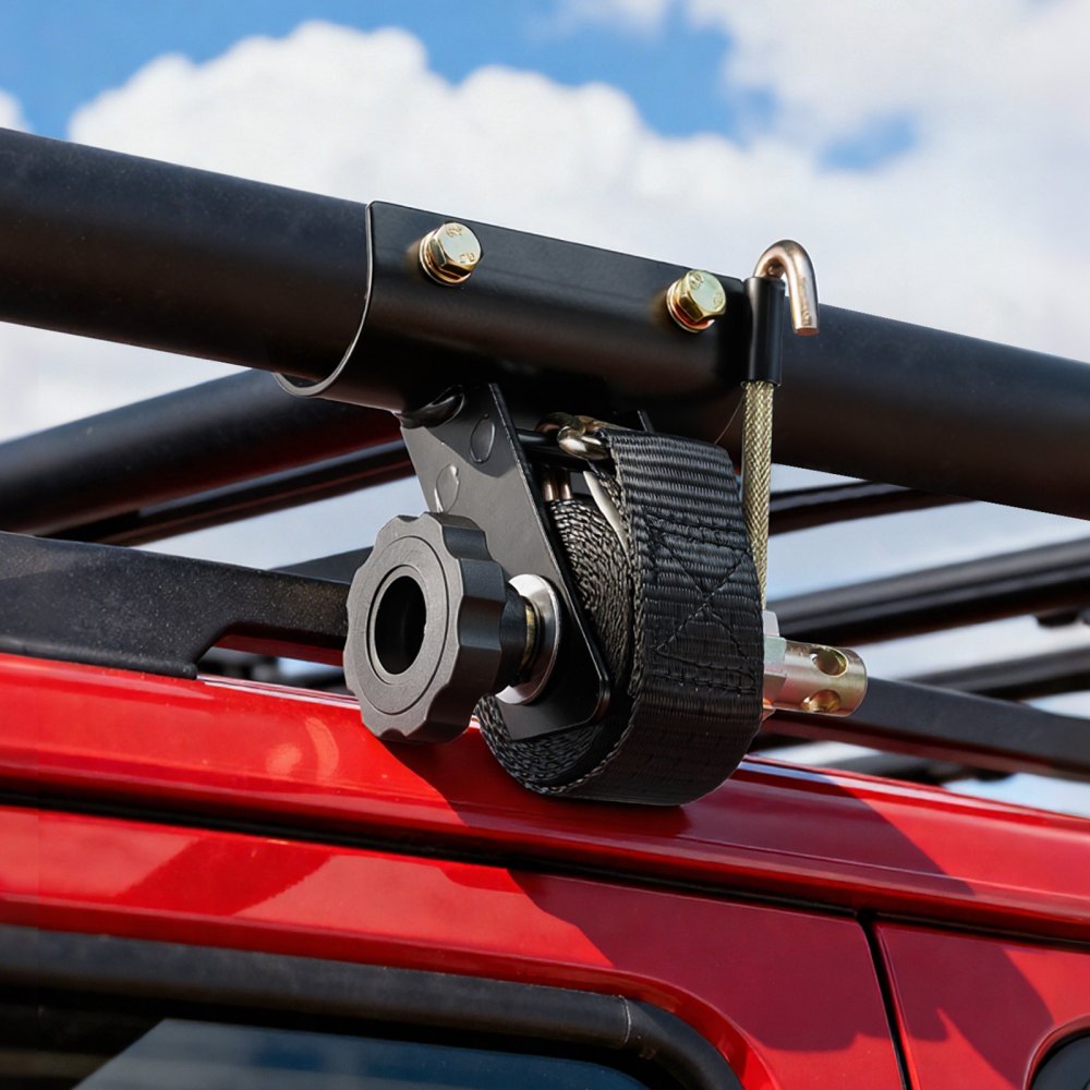 VEVOR Ladder Rack Ratchet Straps, 1.87-2 in Black Round Tube Mount, 1.5 in Wide x 7.4 ft Long Black Ladder Rack Straps with Double J-Hooks, 500 lbs Load Heavy Duty, Cargo Buckle Lock Strap (2 Pack)