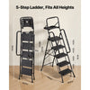 VEVOR 5 Step Ladder, Folding Step Stool with Wide Anti-Slip Pedal, Tool Tray, Dual Side Handrails, 600 lbs Capacity Portable Steel Ladder, Multi-Use for Kitchen, Home, Household and Office, Black