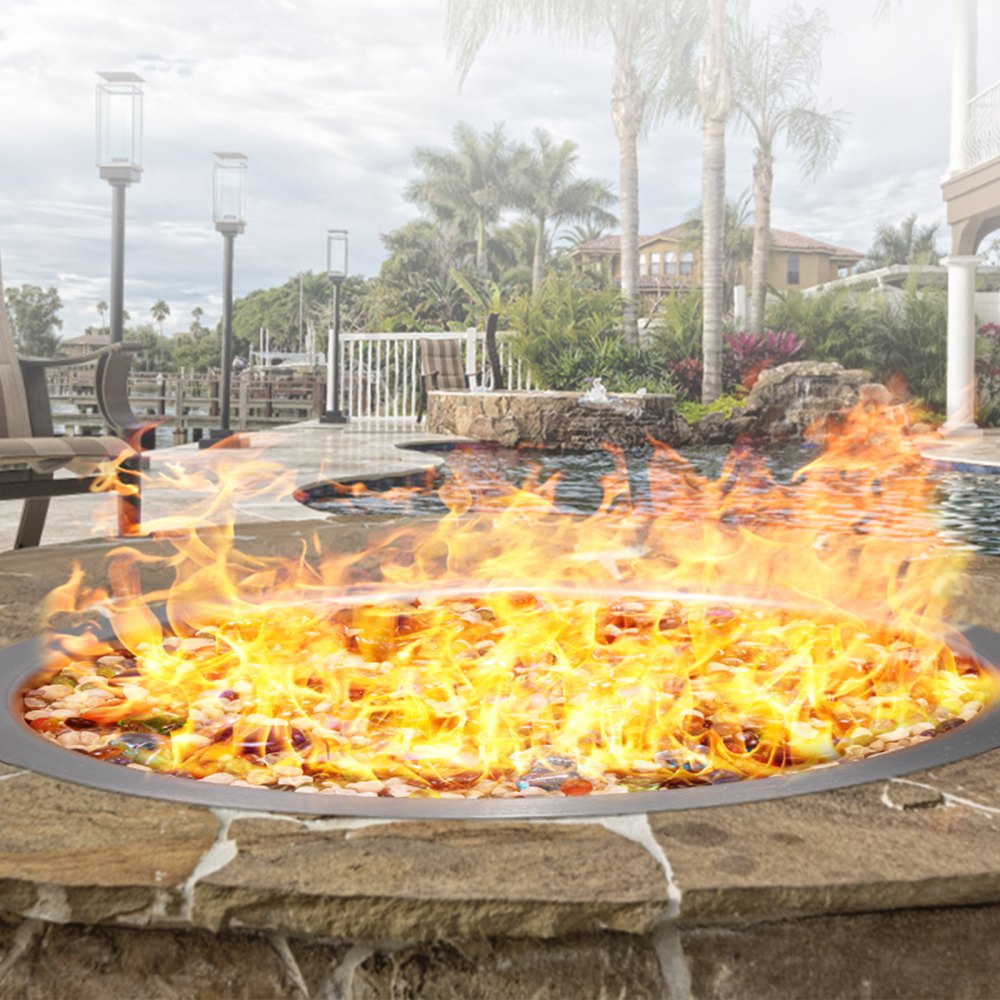 VEVOR 18 inch Round Stainless-Steel Fire Pit Burner Ring, Drop-in Fire Pit Ring Burner Kit for Natural Gas & Propane - with 150,000 BTU Heat Output for Indoor/Outdoor Use