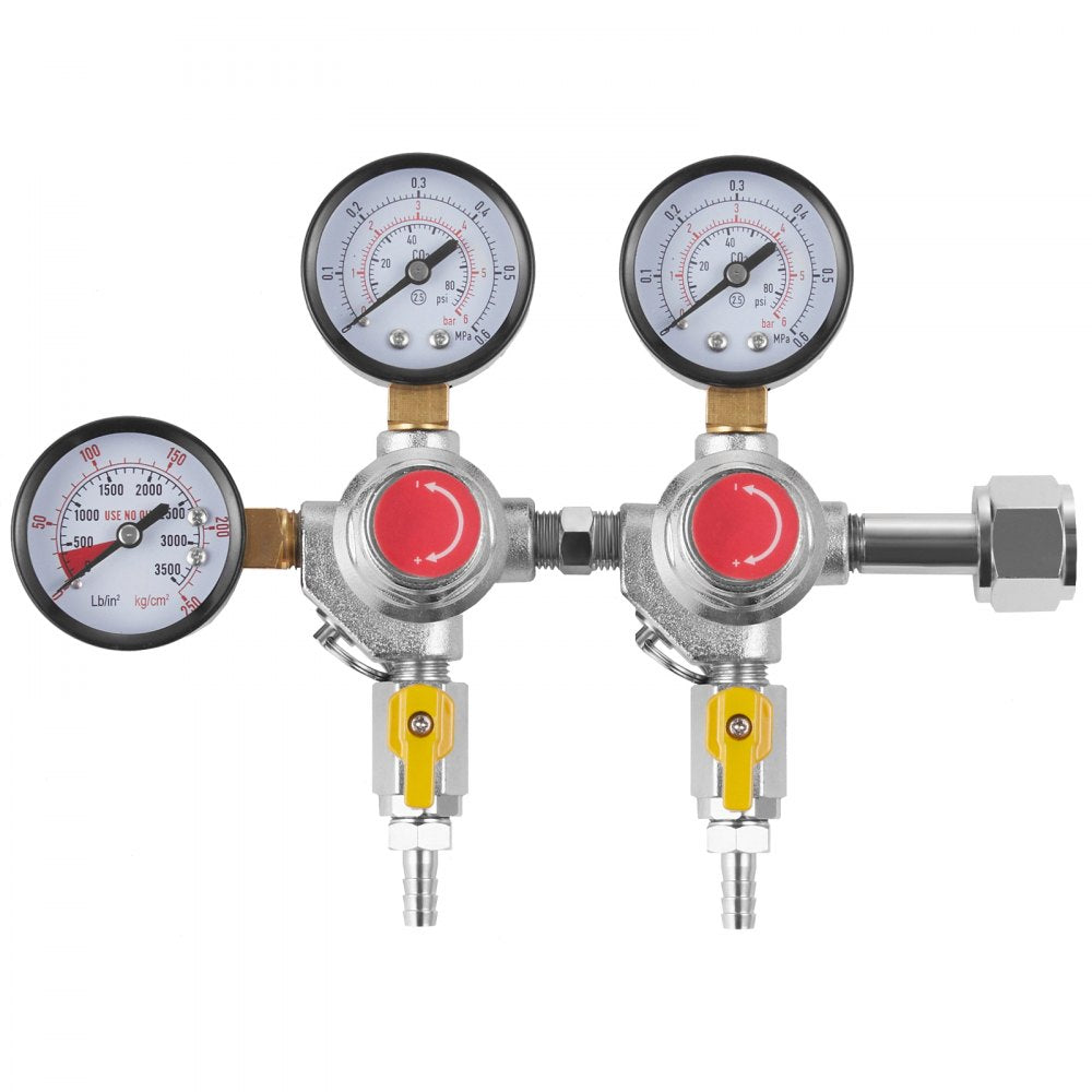 VEVOR Triple Gauge Regulator, CO2 Regulator Gauge with 0-60PSI, Heavy Duty CO2 Gauge Gas System, Draft Beer Regulator with Check Valve, Adjustable Pressure Regulator for Draft Beer Homebrew, CGA320
