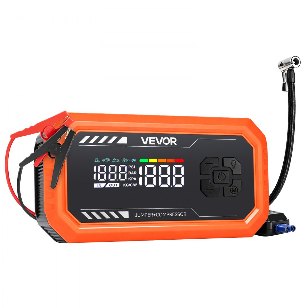 VEVOR Jump Starter with Air Compressor 3000A Peak Car Battery Jump Box, Portable for 9.0L Gas / 6.5L Diesel, 150 PSI Auto-Shutoff Tire Inflator, Power Bank, 12V Battery Charger, with LED Flashlight