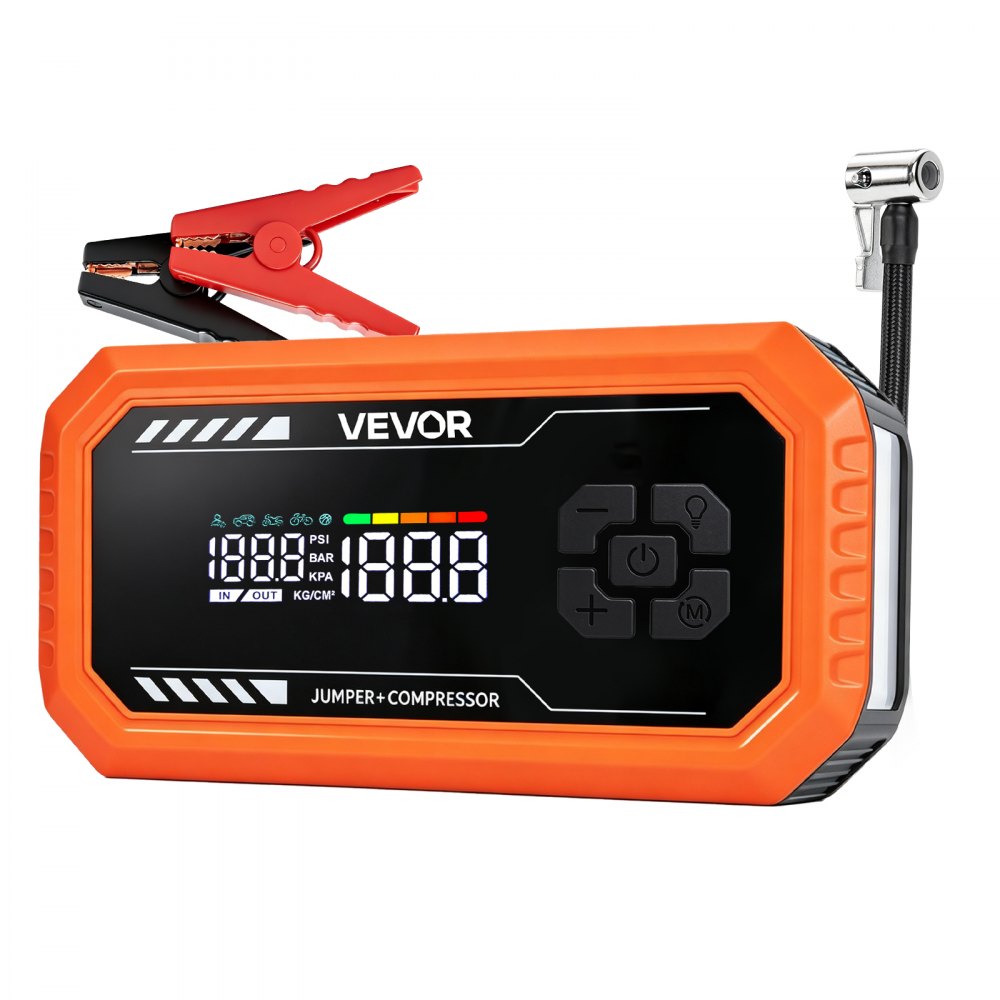 VEVOR Jump Starter with Air Compressor 3000A Peak Car Battery Jump Box, Portable for 9.0L Gas / 6.5L Diesel, 150 PSI Auto-Shutoff Tire Inflator, Power Bank, 12V Battery Charger, with LED Flashlight