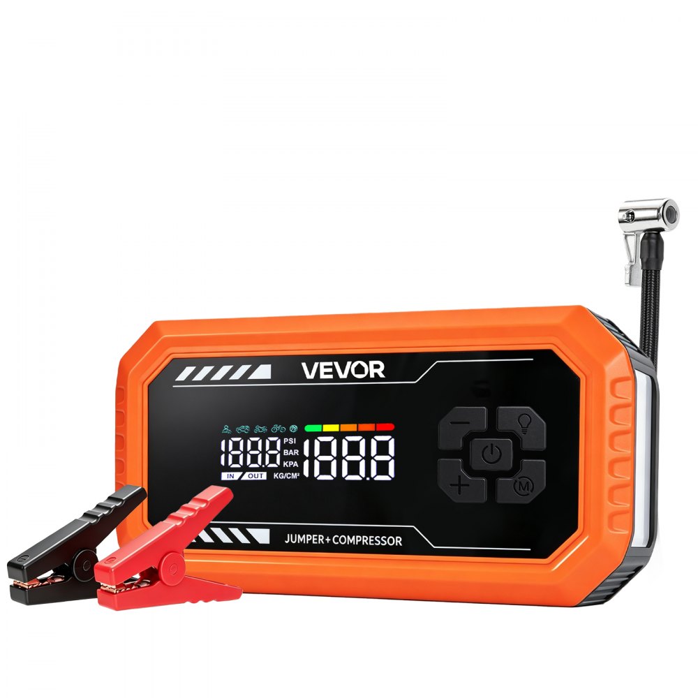 VEVOR Jump Starter with Air Compressor 3000A Peak Car Battery Jump Box, Portable for 9.0L Gas / 6.5L Diesel, 150 PSI Auto-Shutoff Tire Inflator, Power Bank, 12V Battery Charger, with LED Flashlight