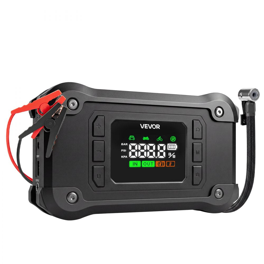 VEVOR Jump Starter with Air Compressor 8000A Peak Car Battery Jump Box, Portable for 9.0L Gas / 8.0L Diesel, 150 PSI Auto-Shutoff Tire Inflator, Power Bank, 12V Battery Charger, with LED Flashlight