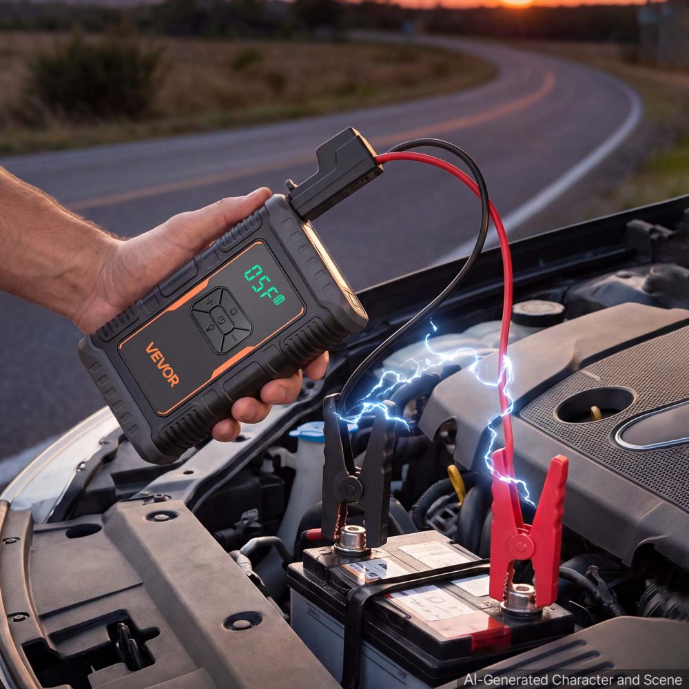 VEVOR Jump Starter with Air Compressor 1600A Peak Car Battery Jump Box, Portable for 6.0L Gas / 3.0L Diesel, 150 PSI Auto-Shutoff Tire Inflator, Power Bank, 12V Battery Charger, with LED Flashlight