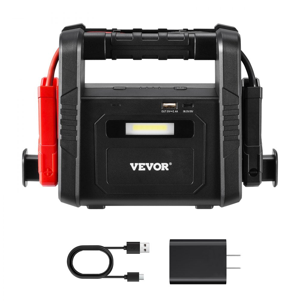 VEVOR 4000A Peak Jump Starter, Portable 12V Lithium Car Battery Booster Pack, Power Bank for All Gas and up to 10L Diesel Engines, with LED Flashlight and Safety Jumper Cables