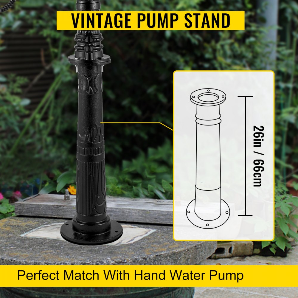 VEVOR Antique Hand Water Pump Stand Pitcher Pump Stand Cast Iron Well Pump Stand with Pre-set 0.5\" Holes for Easy Installation Old Fashion Pitcher Hand Pump Stand for Home Yard Pond Garden Outdoors B