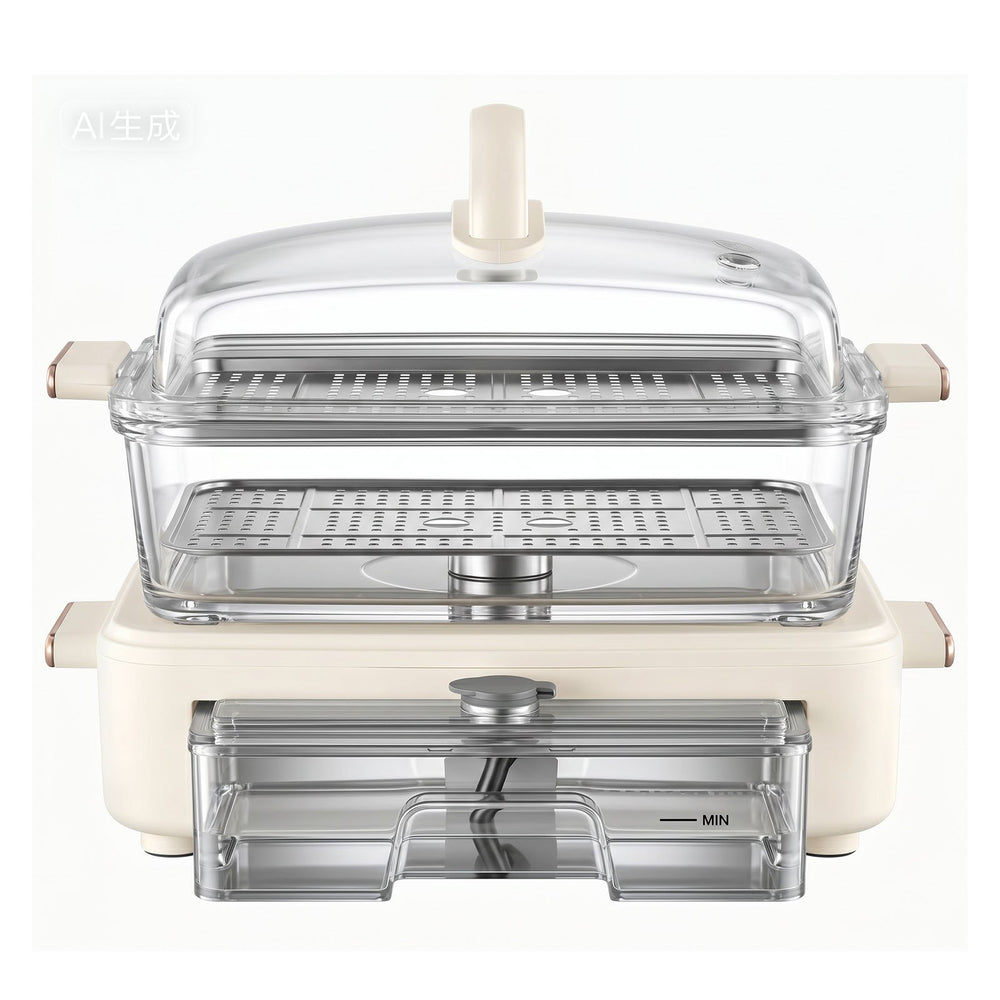VEVOR Electric Food Steamer 6.3 QT Glass with 2-Tier Stainless Steel Trays, 1200W Vegetable Steamer for Cooking, 1-3 Servings, Pre-Programmed Settings, Delay Start, for Veggies, Seafood & Rice, White