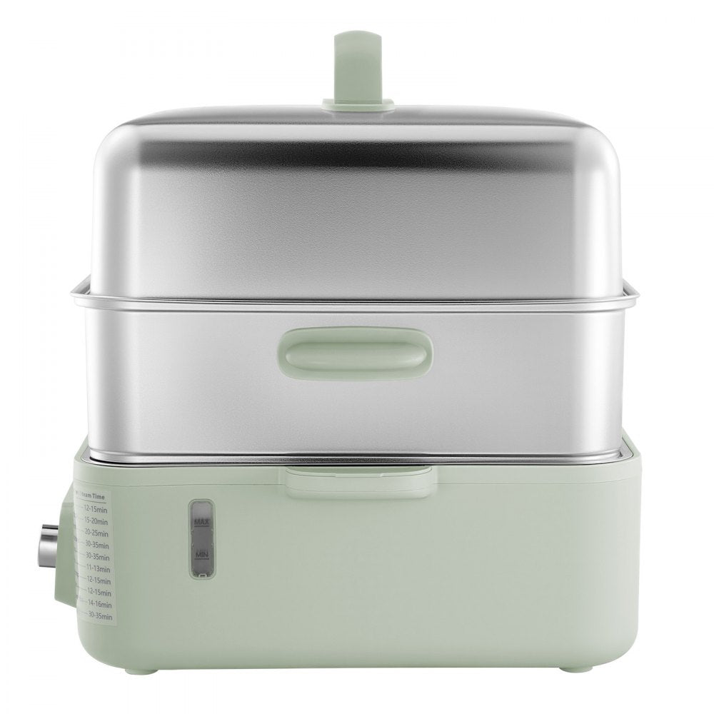 VEVOR Electric Food Steamer 13.7 QT 2-Tier Stainless Steel for 3-6 Servings, 1500W Vegetable & Meal Steamer for Cooking with 9 Pre-Programmed Settings, Keep Warm, for Veggies, Seafood & Rice, Green