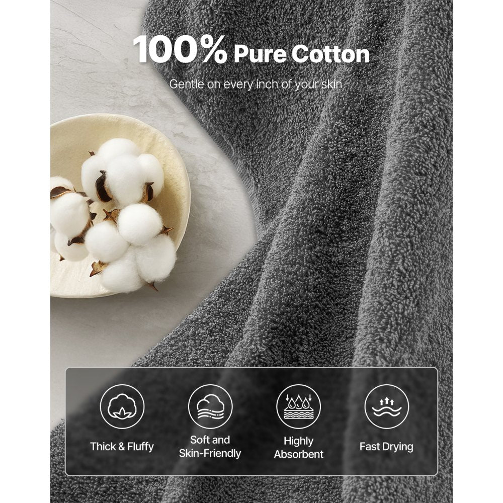 VEVOR 6-Piece Towel Set, 600 GSM 100% Cotton Towels for Bathroom, 2 Bath Towels, 2 Hand Towels and 2 Washcloths, Highly Absorbent & Quick Drying Bathroom Towels for Bathroom, Gym, Hotel, and Spa