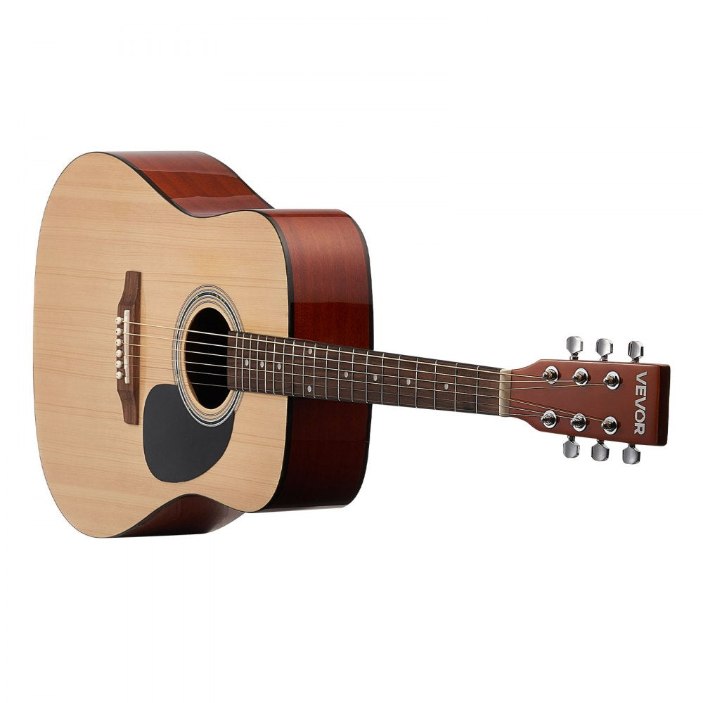 VEVOR Dreadnought Acoustic Guitar, 41 in, 6-String Natural Solid Spruce Top Guitar, Beginner Bundle with Gig Bag, Tuner, Strap, Strings, Picks, Capo, Rosewood Fingerboard, for Adults Taller Players