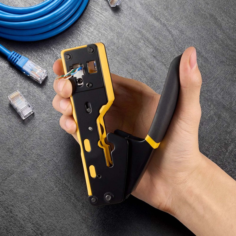 VEVOR Crimping Tool, RJ45/RJ11/RJ12 Ethernet Crimper, Crimp Tool Kit for 4/6/8-Pin Modular Plugs, with Mini Wire Stripper, 50 Connectors and 50 Boots, Replacement Blades, and Network Cable Tester
