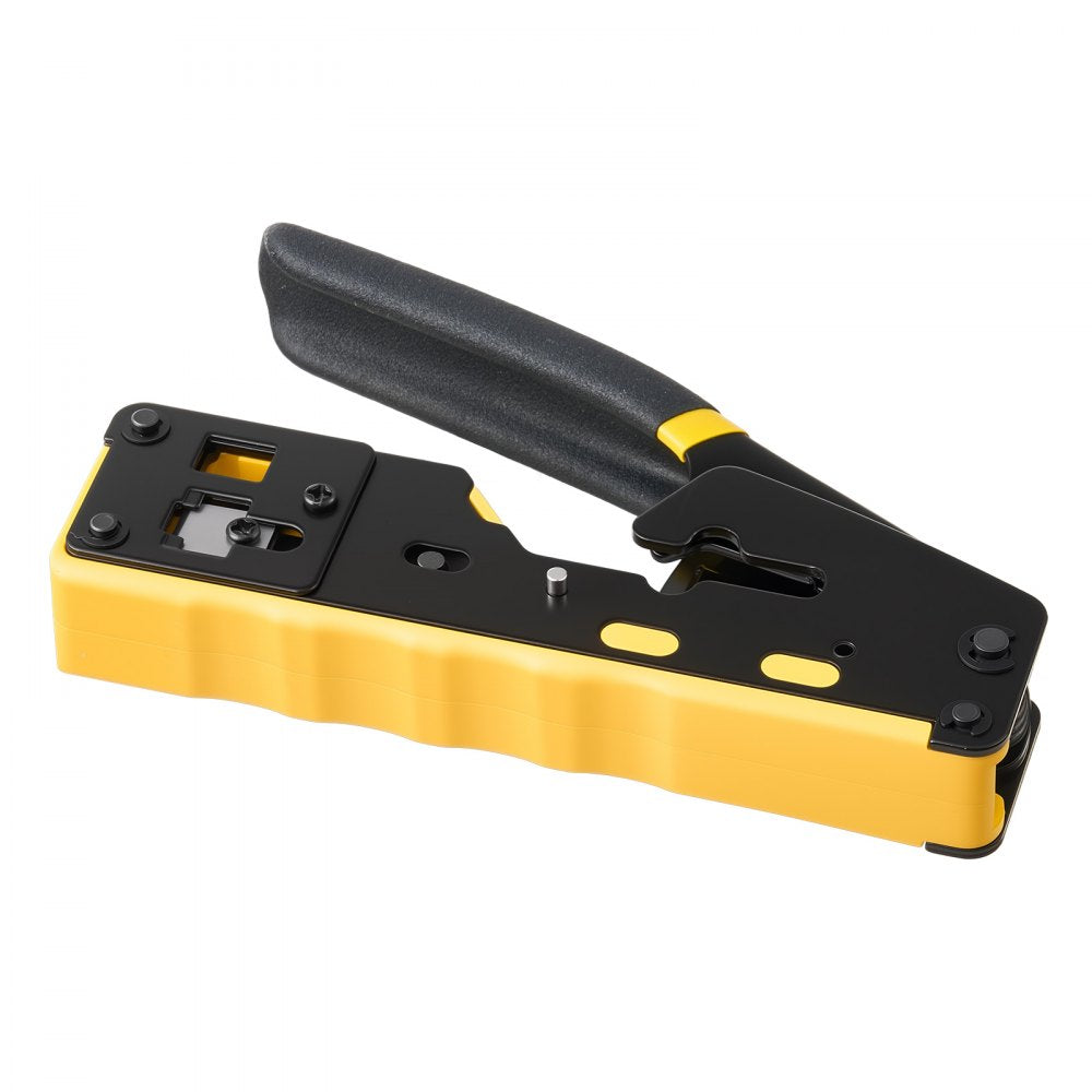 VEVOR Crimping Tool, RJ45/RJ11/RJ12 Ethernet Crimper, Crimp Tool Kit for 4/6/8-Pin Modular Plugs, with Mini Wire Stripper, 50 Connectors and 50 Boots, Replacement Blades, and Network Cable Tester