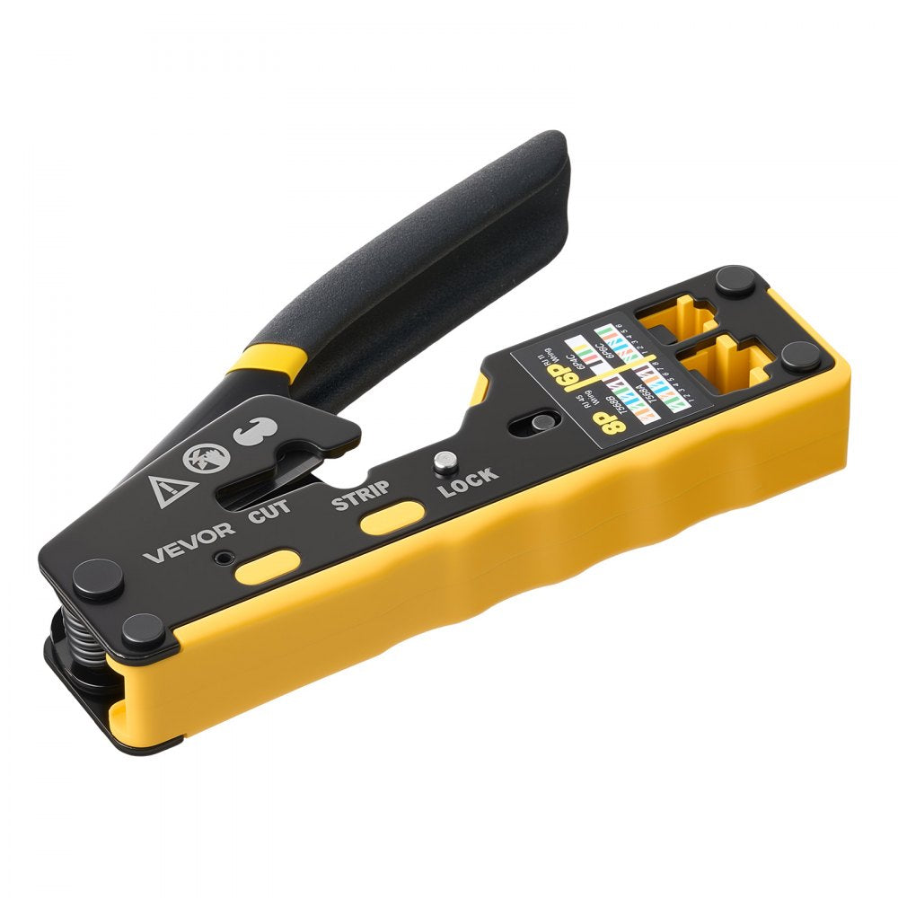 VEVOR Crimping Tool, RJ45/RJ11/RJ12 Ethernet Crimper, Crimp Tool Kit for 4/6/8-Pin Modular Plugs, with Mini Wire Stripper, 50 Connectors and 50 Boots, Replacement Blades, and Network Cable Tester