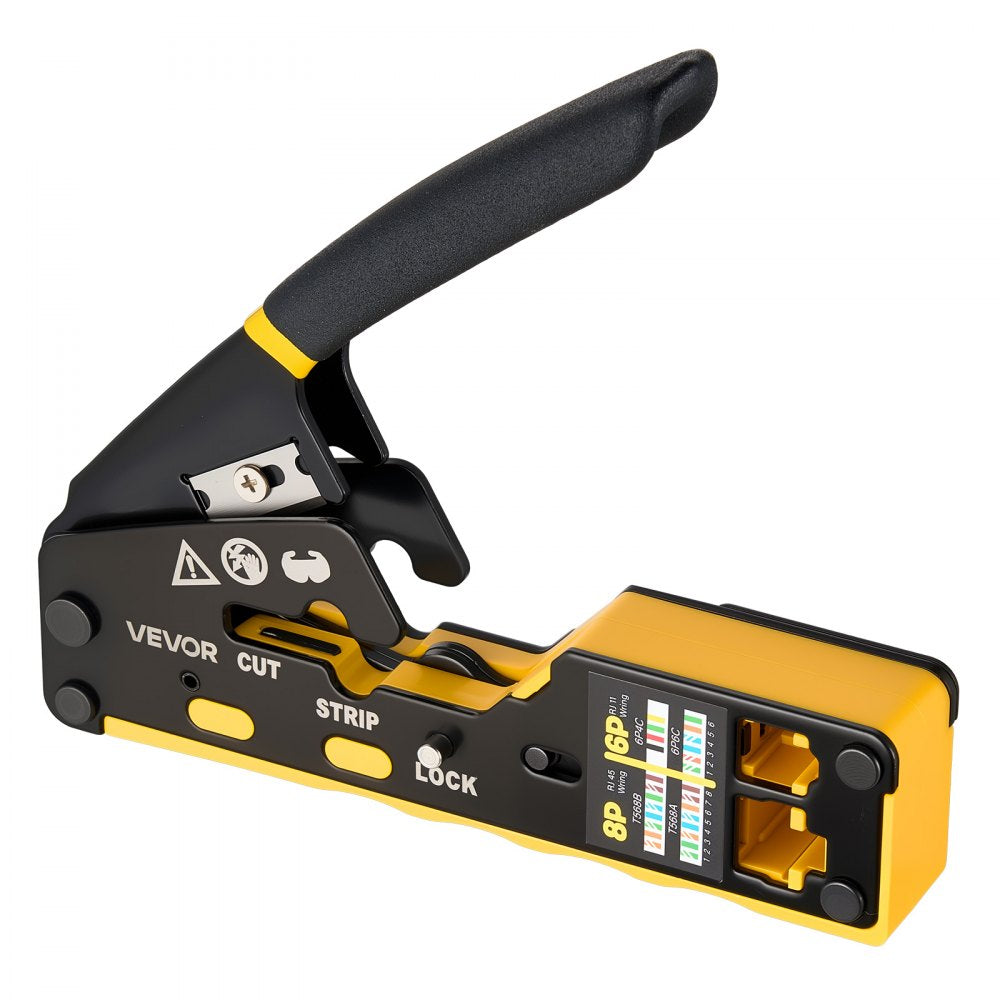 VEVOR Crimping Tool, RJ45/RJ11/RJ12 Ethernet Crimper, Crimp Tool Kit for 4/6/8-Pin Modular Plugs, with Mini Wire Stripper, 50 Connectors and 50 Boots, Replacement Blades, and Network Cable Tester