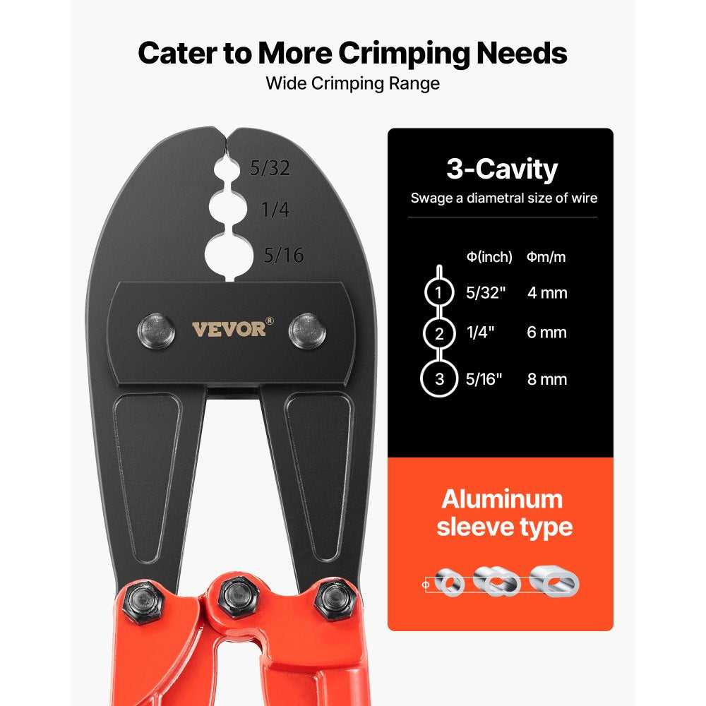 VEVOR 30" Hand Swager, Swaging Tool for 5/32", 1/4" and 5/16" Wire Rope Cable