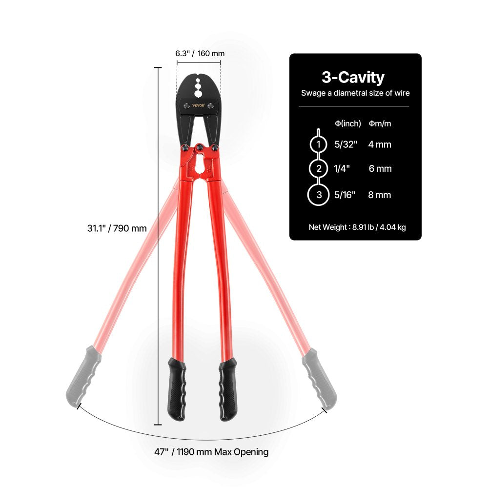 VEVOR 30" Hand Swager, Swaging Tool for 5/32", 1/4" and 5/16" Wire Rope Cable
