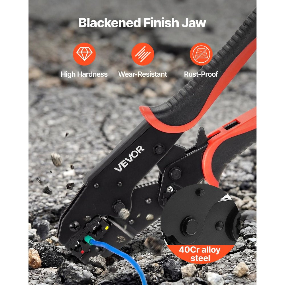 VEVOR Crimping Tool, 22-10 AWG Ratcheting Wire Crimper Tool, Labor-Saving Electrical Terminal Crimp Pliers with Clear Metric & AWG Markings, Quick Release, Adjustable Force for Multiple Terminals
