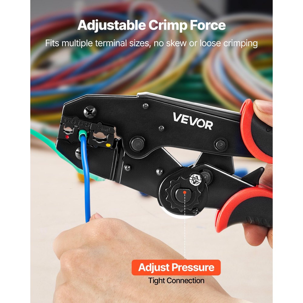 VEVOR Crimping Tool, 22-10 AWG Ratcheting Wire Crimper Tool, Labor-Saving Electrical Terminal Crimp Pliers with Clear Metric & AWG Markings, Quick Release, Adjustable Force for Multiple Terminals