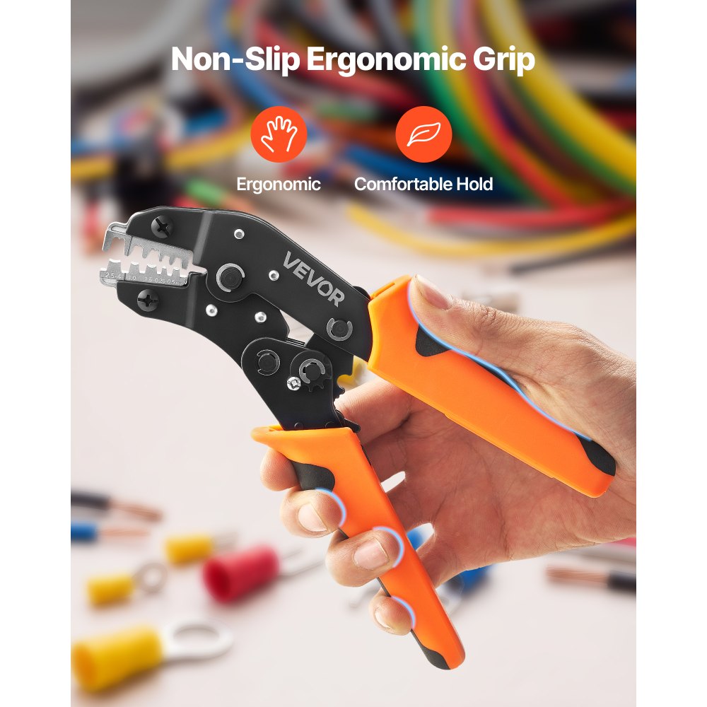 VEVOR Crimping Tool, 24-12 AWG Ratcheting Wire Crimper Tool, Labor-Saving Electrical Terminal Crimp Pliers with Clear Metric & AWG Markings, Quick Release, Adjustable Pressure for Multiple Terminals