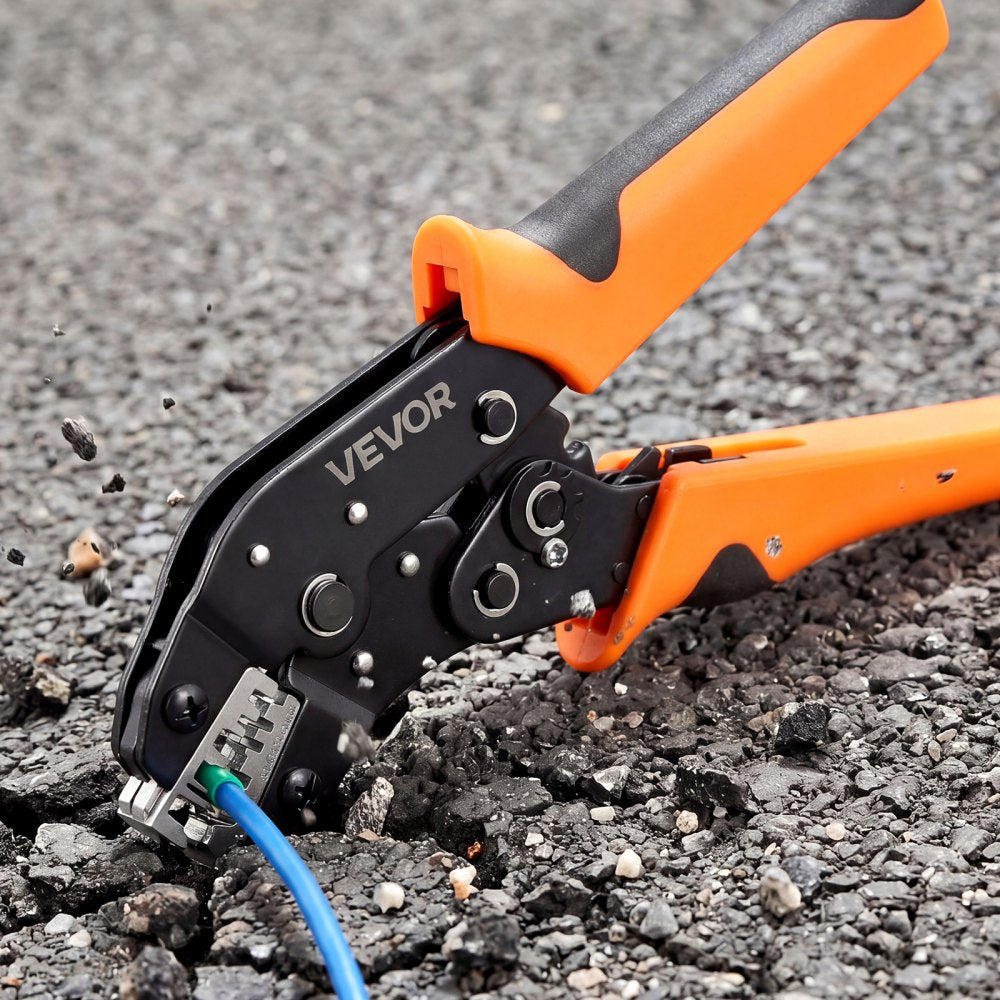 VEVOR Crimping Tool, 24-12 AWG Ratcheting Wire Crimper Tool, Labor-Saving Electrical Terminal Crimp Pliers with Clear Metric & AWG Markings, Quick Release, Adjustable Pressure for Multiple Terminals
