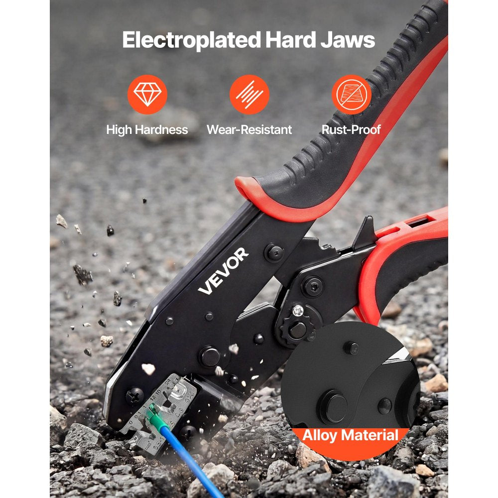 VEVOR Crimping Tool, 24-10 AWG Ratcheting Wire Crimper Tool, Labor-Saving Electrical Terminal Crimp Pliers with Clear Metric & AWG Markings, Quick Release, Adjustable Pressure for Multiple Terminals