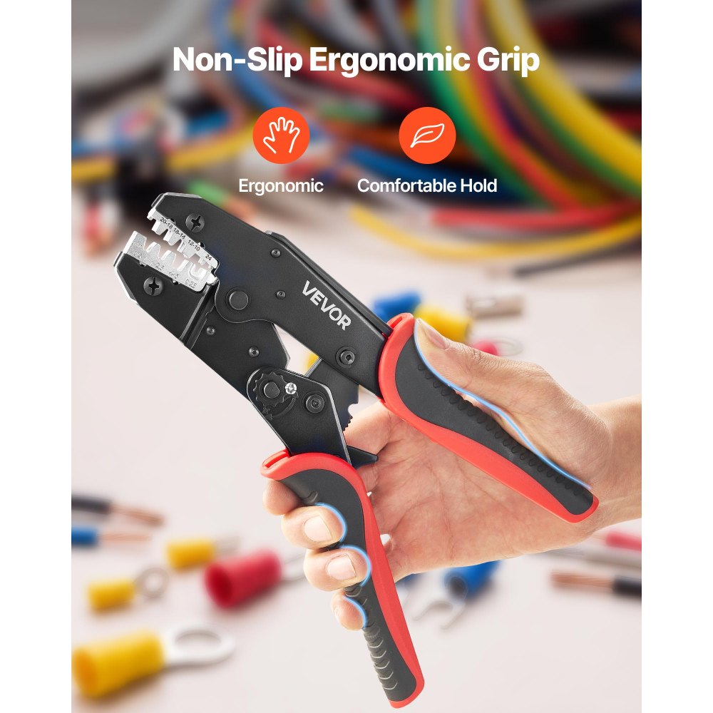 VEVOR Crimping Tool, 24-10 AWG Ratcheting Wire Crimper Tool, Labor-Saving Electrical Terminal Crimp Pliers with Clear Metric & AWG Markings, Quick Release, Adjustable Pressure for Multiple Terminals