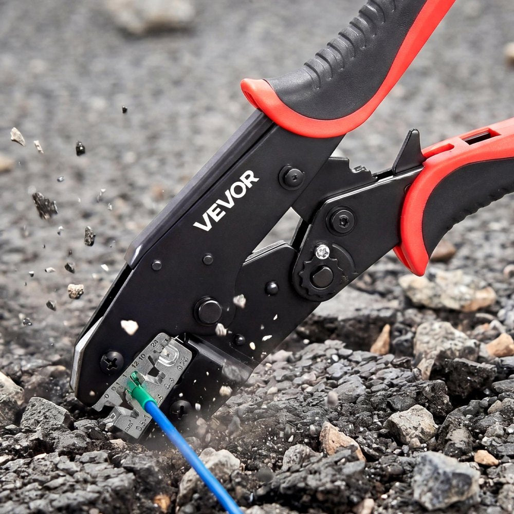 VEVOR Crimping Tool, 24-10 AWG Ratcheting Wire Crimper Tool, Labor-Saving Electrical Terminal Crimp Pliers with Clear Metric & AWG Markings, Quick Release, Adjustable Pressure for Multiple Terminals