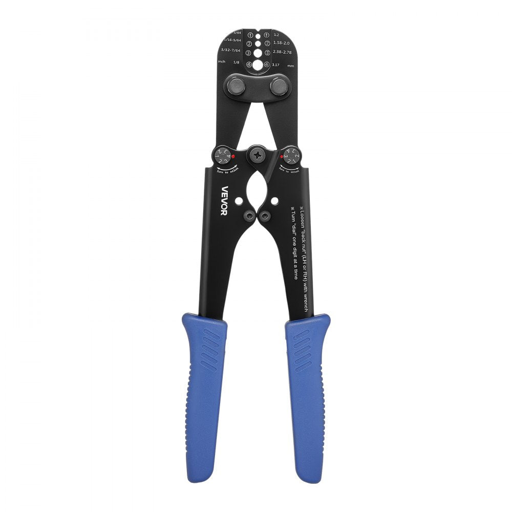 VEVOR Crimping Tool, 3/64" - 1/8" Steel Wire Rope Crimper, with Clear Metric and Imperial Markings, Adjustable Force, Crimp Pliers for Aluminum Oval and Dual Sleeves, and Annealed Copper Sleeves