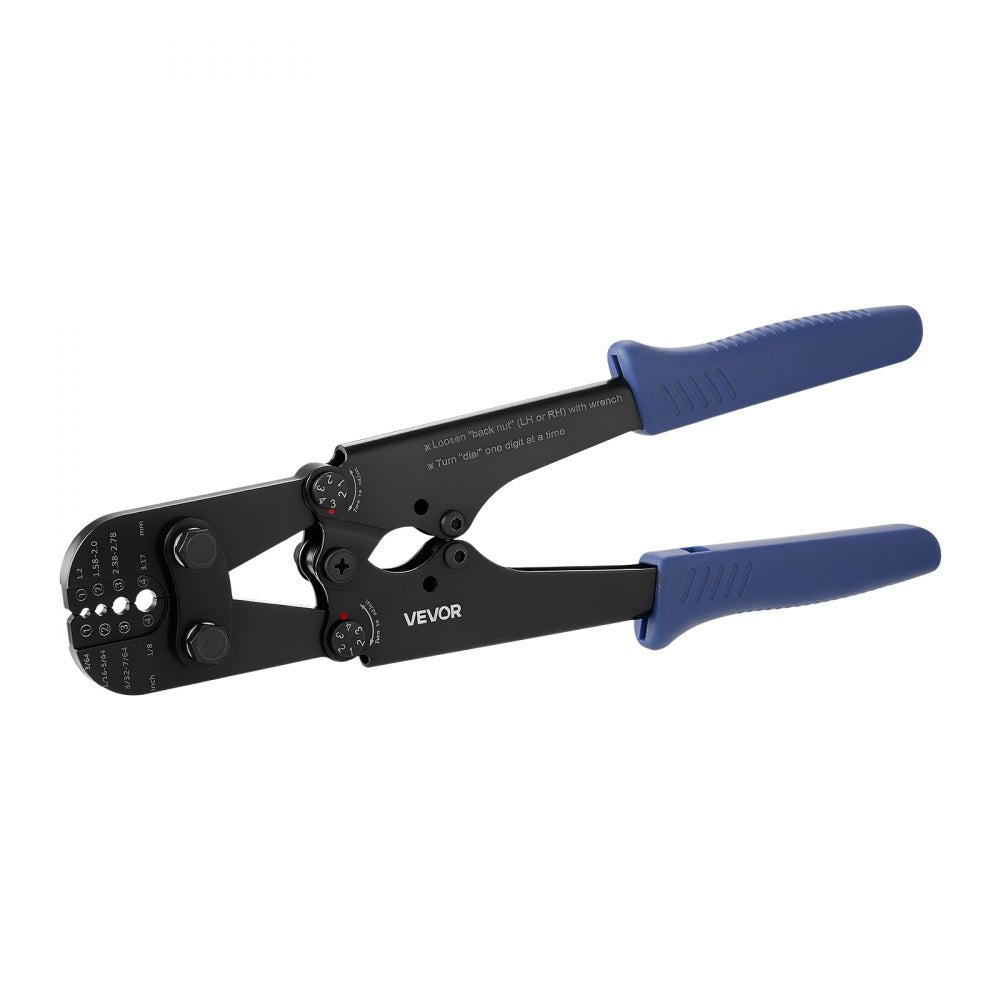 VEVOR Crimping Tool, 3/64" - 1/8" Steel Wire Rope Crimper, with Clear Metric and Imperial Markings, Adjustable Force, Crimp Pliers for Aluminum Oval and Dual Sleeves, and Annealed Copper Sleeves