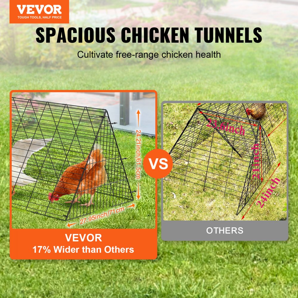 VEVOR Chicken Tunnels, 157.5 x 39.4 x 24.2 inch(LxWxH) Chicken Tunnels for Yard, Portable Chicken Tunnels for Outside with Corner Frames, Chicken Coop Run, Suitable for Chickens, Ducks, Rabbits