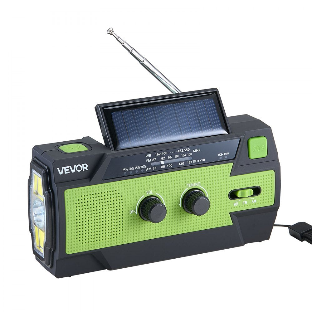 VEVOR Emergency Weather Radio, 4000mAh Battery, FM/AM/WB/NOAA Alert Solar Hand Crank Emergency Radio, with USB Charging Cable, SOS Alarm and Flashlight, Portable for Outdoor Emergencies, Camping