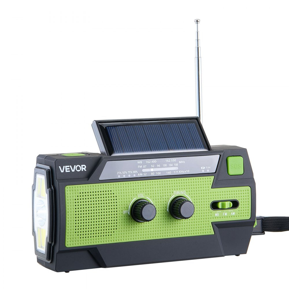 VEVOR Emergency Weather Radio, 4000mAh Battery, FM/AM/WB/NOAA Alert Solar Hand Crank Emergency Radio, with USB Charging Cable, SOS Alarm and Flashlight, Portable for Outdoor Emergencies, Camping