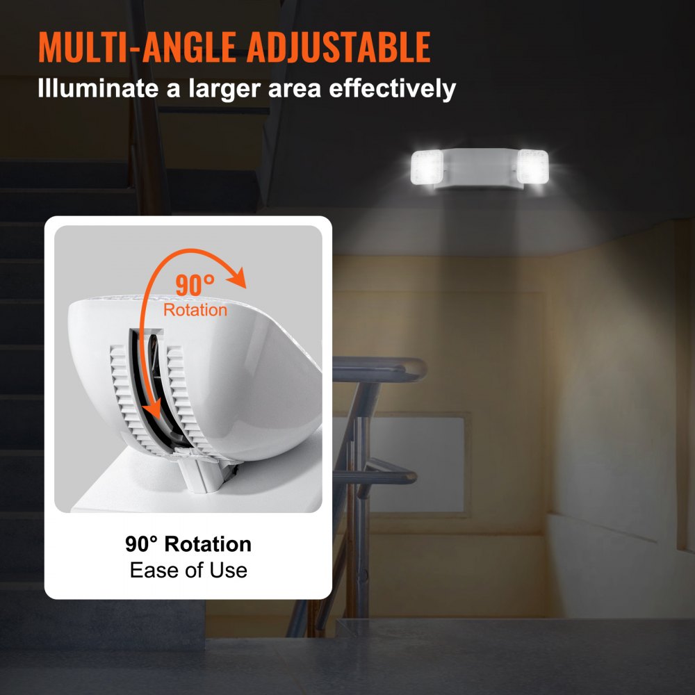 VEVOR 6 Pack Commercial Emergency Light, 3W, White LED Emergency Exit Lighting Fixtures with 180 Minutes Backup Battery Adjustable 2 LED Square Head, Ceiling or Wall Mount for Business Power Outages