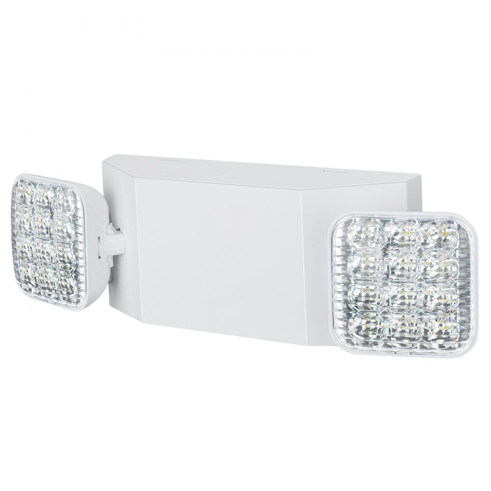 VEVOR 6 Pack Commercial Emergency Light, 3W, White LED Emergency Exit Lighting Fixtures with 180 Minutes Backup Battery Adjustable 2 LED Square Head, Ceiling or Wall Mount for Business Power Outages