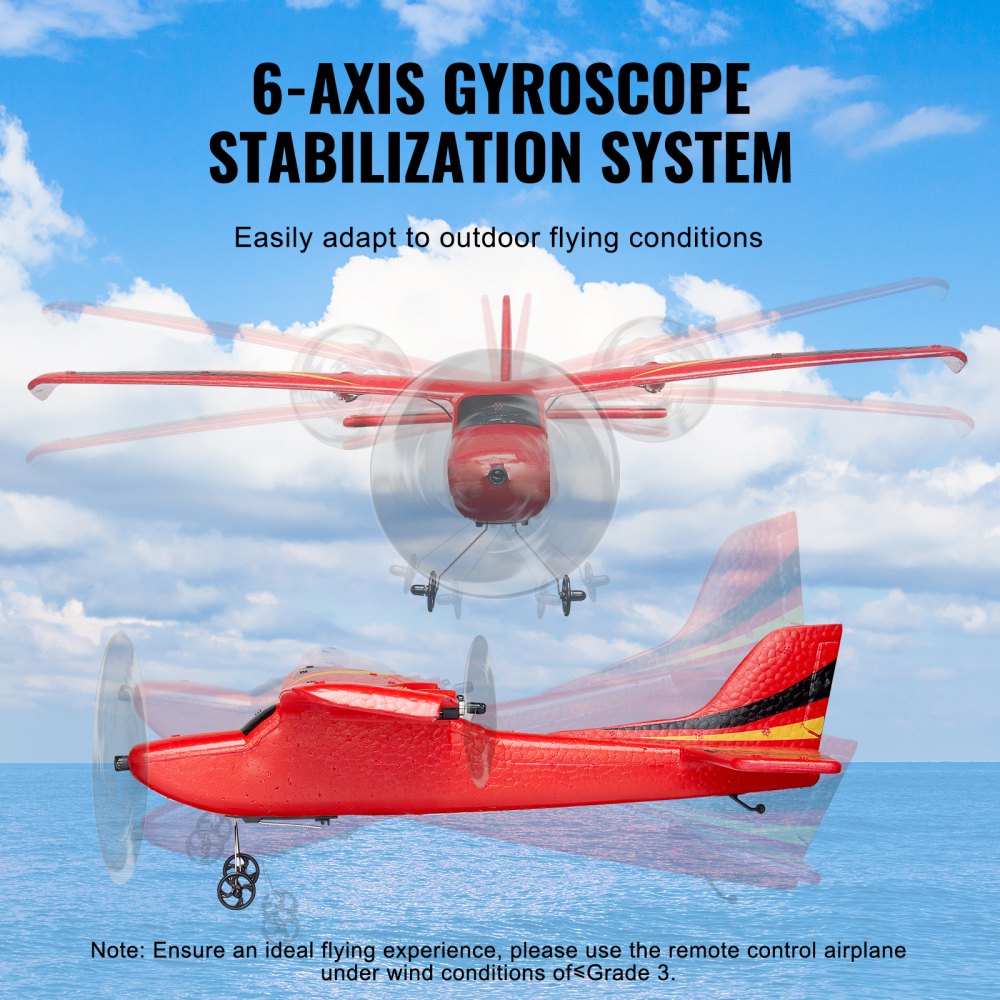 VEVOR RC Plane, 2.4GHZ 2 Channel Remote Control Airplane with 6-Axis Gyro Stabilizer, Ready to Fly Aircraft Plane Toys with 2 Batteries, Easy to Fly RC Glider for Adults Kids Beginners Boys Girls
