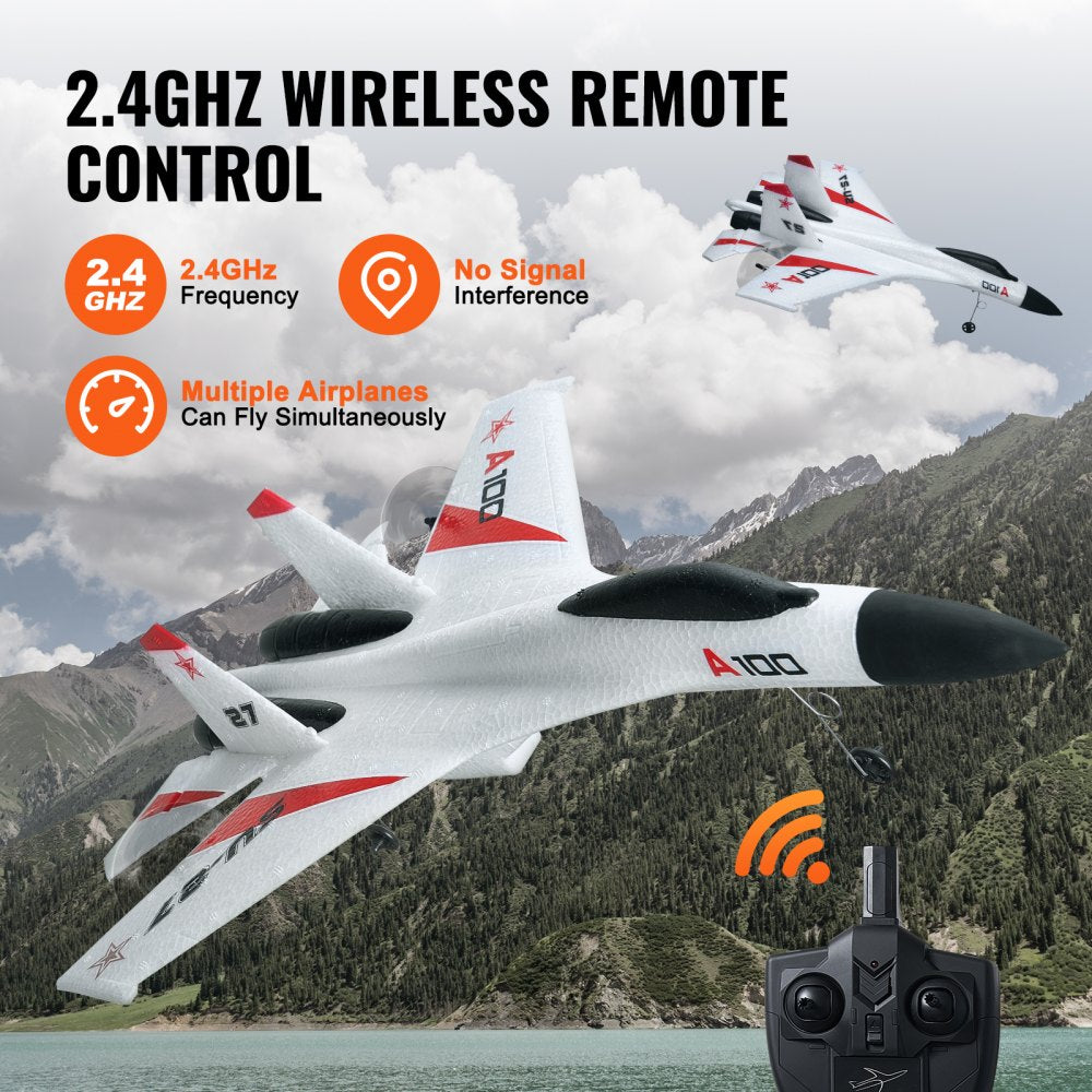 VEVOR RC Plane, 2.4GHZ 4 Channel Remote Control Airplane with 6-Axis Gyro Stabilizer, Ready to Fly Fighter Aircraft Plane Toy with 2 Batteries, Easy to Fly RC Glider for Adults Kids Beginners Boys