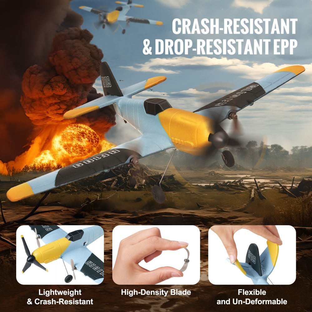 VEVOR RC Plane, 2.4GHZ 3 Channel Remote Control Airplane with 6-Axis Gyro Stabilizer, Ready to Fly Fighter Aircraft Plane Toy with 2 Batteries, Easy to Fly RC Glider for Adults Kids Beginners Boys